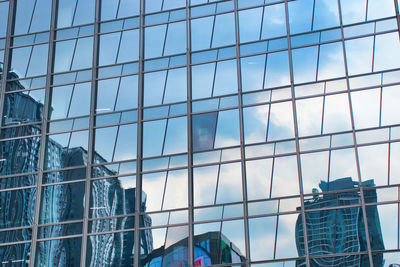 Low angle view of glass building against sky