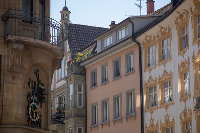 Low angle view of buildings against clear sky