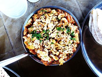 High angle view of food in plate