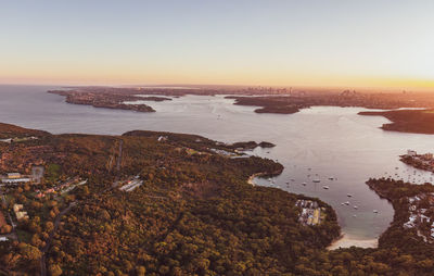 Aerial drone evening view of the sydney suburb of manly, sydney, new south wales, australia.