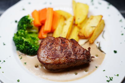 Close-up of meal served in plate