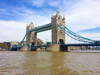 View of bridge over river against cloudy sky