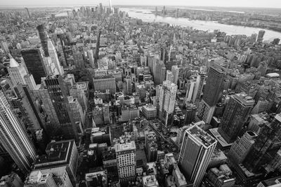 High angle view of modern buildings in city