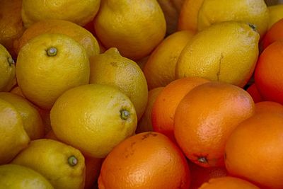 Full frame shot of oranges at market stall