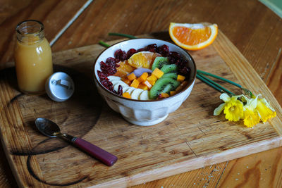 Close-up of food on wooden table