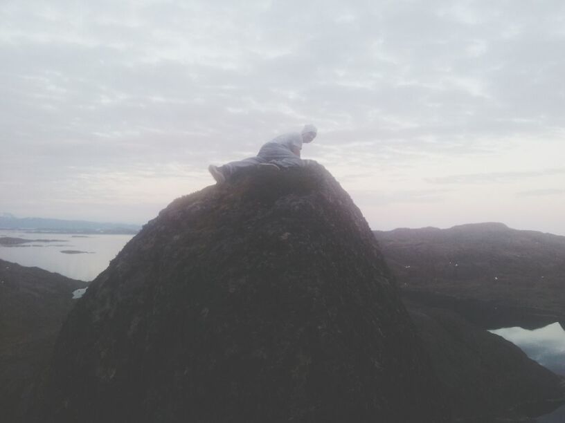 sea, sky, rock - object, water, cloud - sky, tranquility, scenics, horizon over water, tranquil scene, nature, beauty in nature, beach, standing, rock formation, cloud, rear view, men, shore