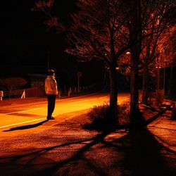 Rear view of silhouette man on beach at night