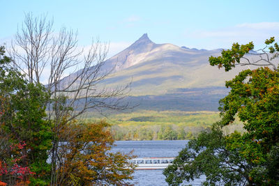 Scenic view of lake against cloudy sky