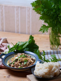 Close-up of meal served on table