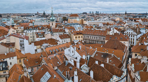 High angle view of buildings in city