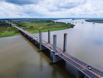 High angle view of bridge over river against sky