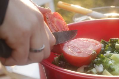 Close-up of person preparing food