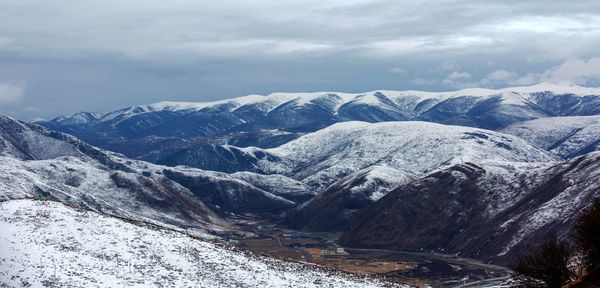 Scenic view of snowcapped mountains against sky