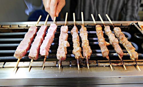 Close-up of meat on barbecue grill