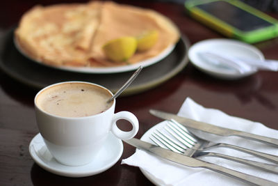 Close-up of tea served on table