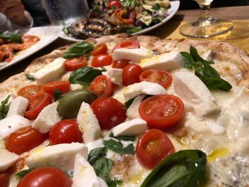 Close-up of salad served on table