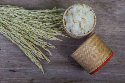 High angle view of bread on cutting board