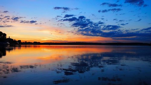 Scenic view of calm lake at sunset