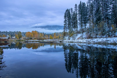 Scenic view of lake against sky during winter