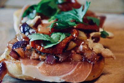 High angle view of dessert served on table