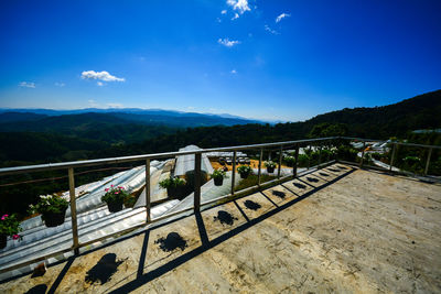 High angle view of landscape against blue sky
