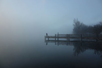 Scenic view of lake against clear sky during sunset