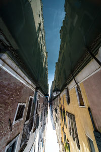 Upside down image of canal amidst buildings