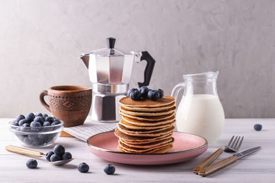 Close-up of breakfast served on table