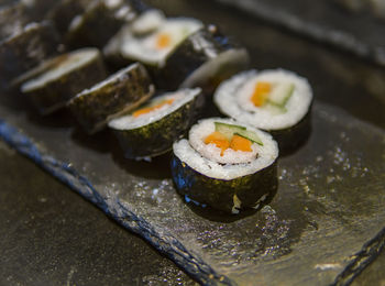 Close-up of sushi in plate on table