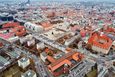 Cityscape of wroclaw panorama in poland, aerial view