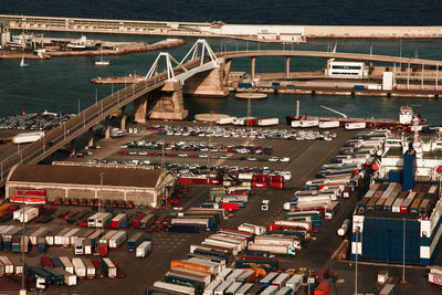 Aerial view of the port vell in barcelona, spain. the shot was taken from the top montjuic. 