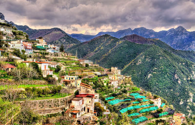 High angle view of townscape against sky