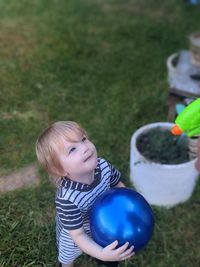 Cute boy playing ball