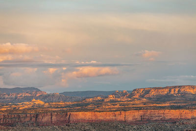 Sunset over the maze red rocks in canyonlands utah