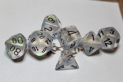 Close-up of objects on table against white background