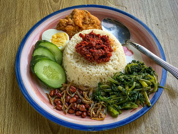 High angle view of meal served in plate