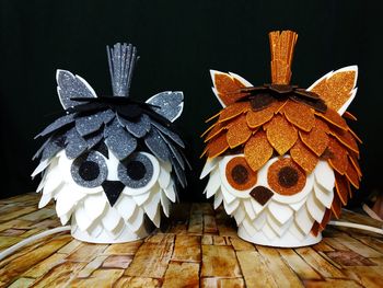 High angle view of artificial butterfly on table