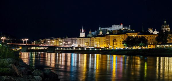 Illuminated buildings at waterfront