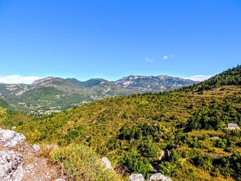 Scenic view of mountains against clear sky