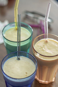 High angle view of drink on table