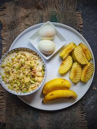 High angle view of meal served on table