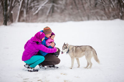 Women on field during winter