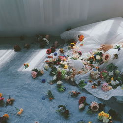 High angle view of flowers in water