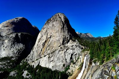 Panoramic view of mountains against clear blue sky