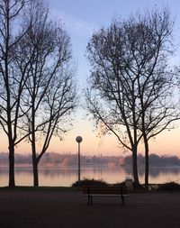 Silhouette trees by sea against sky during sunset