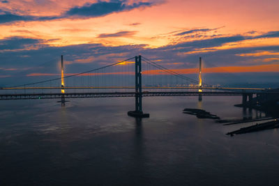 View of suspension bridge during sunset