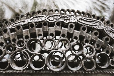 Close-up of metallic pipes