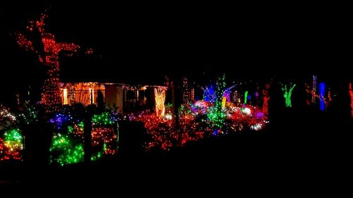 Illuminated christmas tree against sky at night