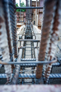 Close-up of metal railing in winter