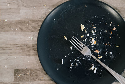 High angle view of black empty plate on table